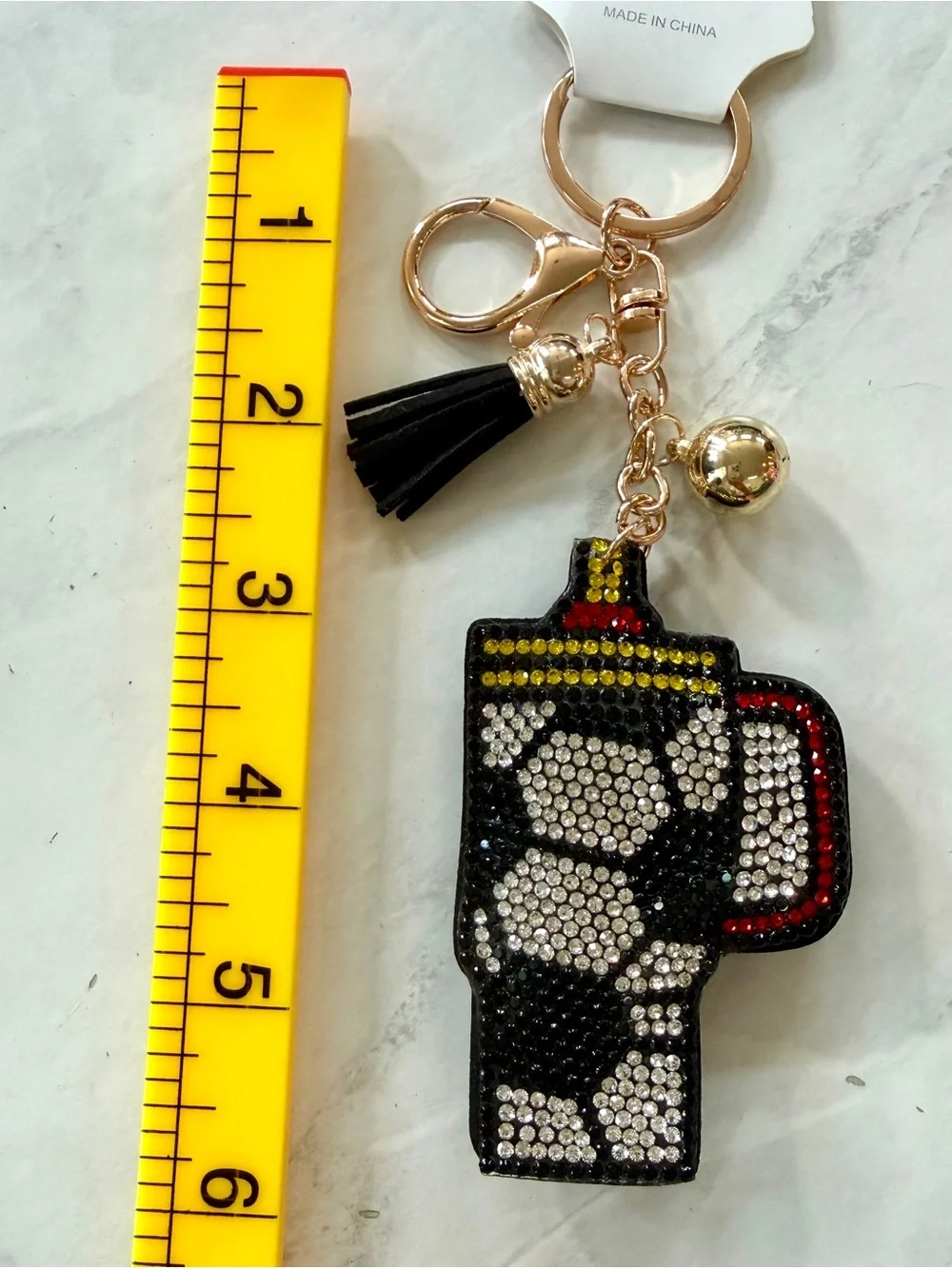 NWT Bling Puffy Rhinestone Soccer Tumbler Bag Charm / Keychain